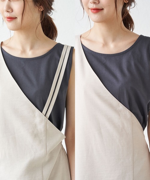 ROPE' PICNIC(ロペピクニック)の「リネンライクワンショルジャンパースカート(ジャンパースカート・レディース・ブラック/キャメル/ベージュ・38)」の6枚目の写真