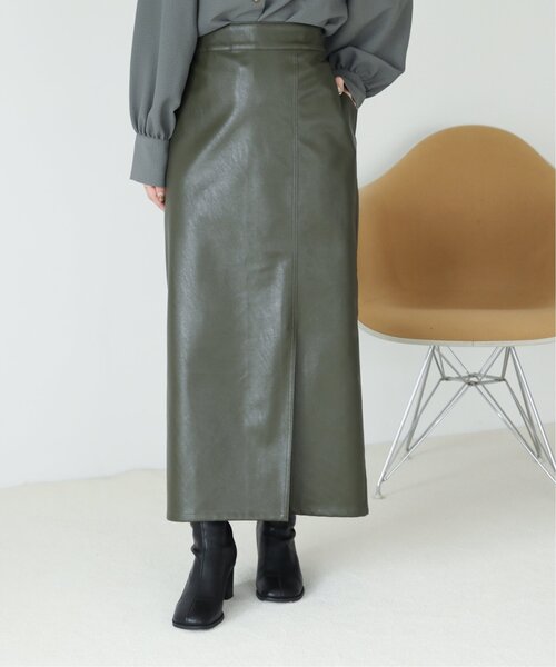 RAY CASSIN(レイカズン)の「レザーペンシルスカート(スカート・レディース・ブラウン/ベージュ/カーキ・FREE)」の9枚目の写真