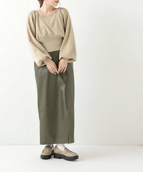 RAY CASSIN(レイカズン)の「レザーペンシルスカート(スカート・レディース・ブラウン/ベージュ/カーキ・FREE)」の11枚目の写真