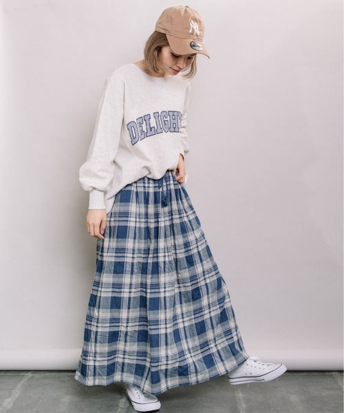 refinedworks（リファインドワークス）の「チェックギャザーSK（スカート・レディース・ネイビー/オフホワイト・MEDIUM）」の2枚目の写真