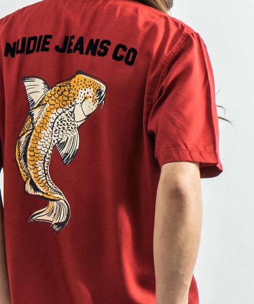 【新品】50%OFF ヌーディージーンズ ネイビー ボーリングシャツSサイズ Vintage Bowling S/S Shirt（ボーリングシャツ）ネイビー/サイズ