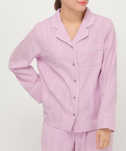 ikka(イッカ)の「パイピングシャツ(ルームウェア/パジャマ・レディース・ライトパープル/ライトベージュ・M/L)」の1枚目の写真