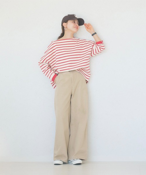 KOBE LETTUCE（コウベレタス）の「[WEARISTA田中亜希子さんコラボ]低身長向けサイズあり　ジャージータックワイドパンツ（スラックス・レディース・ブラック/ダークブラウン/ベージュ/カーキ/ホワイト系/ピンク/チャコール/グリーン系/アイボリー系/イエロー/チャコールグレー/グリーン/オレンジ/ミント/ピンク系/ブラウン系/アイボリー/ブルー系/ブラウン系1/ライトグレー/オフホワイト・SMALL/MEDIUM/MEDIUM/TALL/LARGE）」の22枚目の写真