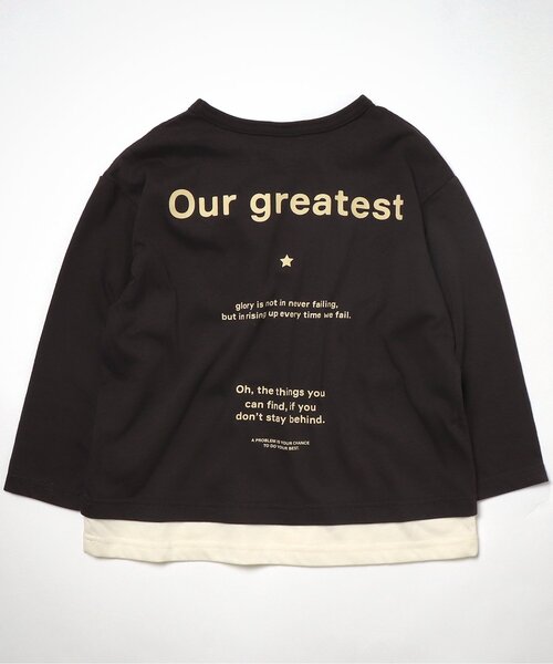 BREEZE by saori(ブリーズバイサオリ)の「WEB限定 レイヤードバッグロゴロンT【BREEZE by saori】(Tシャツ/カットソー・キッズ・カーキ/ブラウン/ブルー/チャコール/ベージュ/ブラック・150/110/140/120/130/100/90)」の2枚目の写真