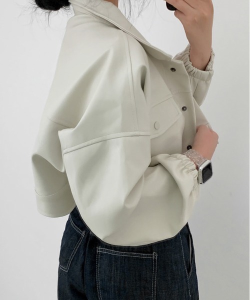 BEIDELLI（ベイデリー）の「[BELLIDE MADE] レザー調クロップドジャケット（その他アウター・レディース・ブラック/クリーム・FREE）」の14枚目の写真