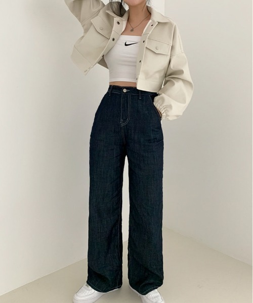BEIDELLI（ベイデリー）の「[BELLIDE MADE] レザー調クロップドジャケット（その他アウター・レディース・ブラック/クリーム・FREE）」の16枚目の写真