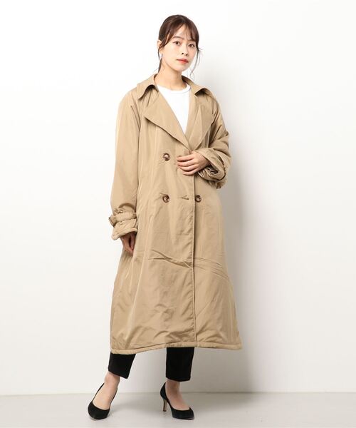 Monocoro toppi（モノコロトッピ）の「中綿入り キャンディースリーブ ロング トレンチコート（トレンチコート・レディース・ブラック/ベージュ/アイボリー・M/L）」の7枚目の写真