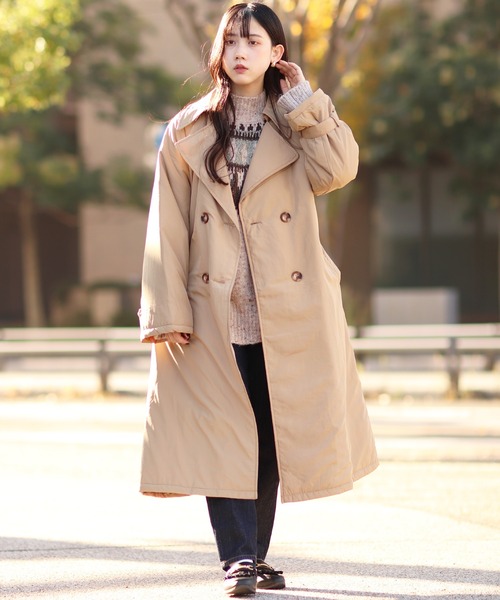 Monocoro toppi（モノコロトッピ）の「中綿入り キャンディースリーブ ロング トレンチコート（トレンチコート・レディース・ブラック/ベージュ/アイボリー・M/L）」の15枚目の写真