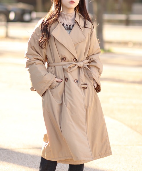 Monocoro toppi（モノコロトッピ）の「中綿入り キャンディースリーブ ロング トレンチコート（トレンチコート・レディース・ブラック/ベージュ/アイボリー・M/L）」の10枚目の写真