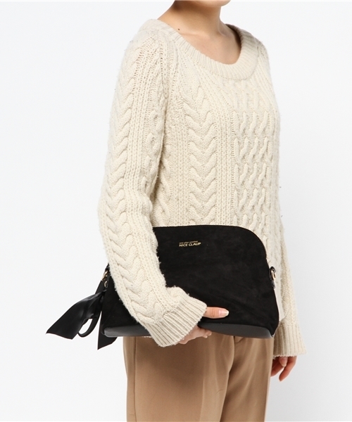 one after another NICE CLAUP（ワンアフターアナザーナイスクラップ）の「【ナイスクラップ】台形クラッチリボン付（クラッチバッグ・レディース・サックスブルー/ピンク系その他/ブラック・FREE）」の10枚目の写真