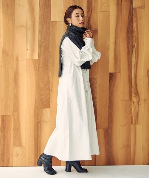 CREDONA（クレドナ）の「ニットベスト付シャツOP（ワンピース・レディース・ブラウン/オフホワイト・FREE）」の14枚目の写真