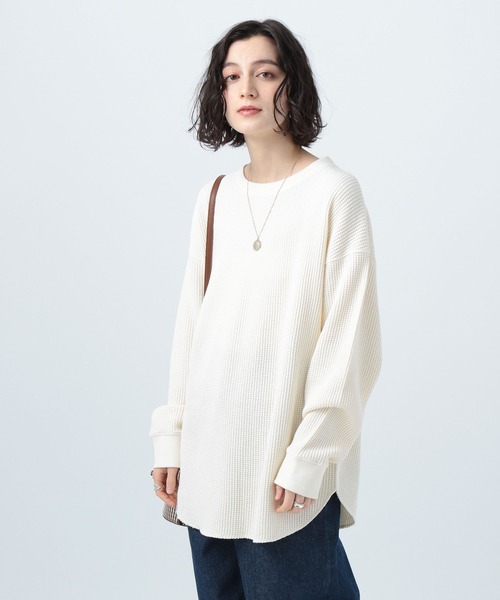 BAYFLOW(ベイフロー)の「ワッフルプルオーバー(Tシャツ/カットソー・レディース・チャコール/ピンク/オフホワイト/グリーン・FREE)」の2枚目の写真