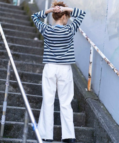 X-girl（エックスガール）の「STRIPED L/S TEE（Tシャツ/カットソー・レディース・ブラウン/チャコール/ピンク・S/M）」の8枚目の写真