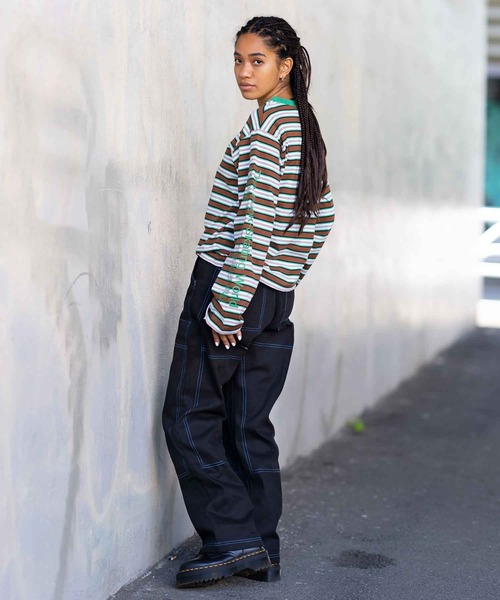 X-girl（エックスガール）の「STRIPED L/S TEE（Tシャツ/カットソー・レディース・ブラウン/チャコール/ピンク・S/M）」の12枚目の写真