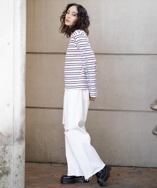 X-girl（エックスガール）の「STRIPED L/S TEE（Tシャツ/カットソー・レディース・ブラウン/チャコール/ピンク・S/M）」の5枚目の写真