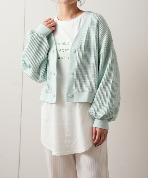 TERRITOIRE（テリトワール）の「コットンワッフルショートカーディガン（カーディガン/ボレロ・レディース・オレンジ/ミント・FREE）」の2枚目の写真