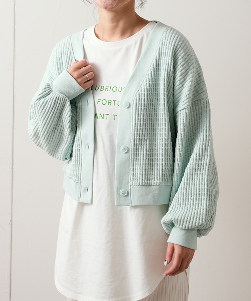 TERRITOIRE（テリトワール）の「コットンワッフルショートカーディガン（カーディガン/ボレロ・レディース・オレンジ/ミント・FREE）」の3枚目の写真