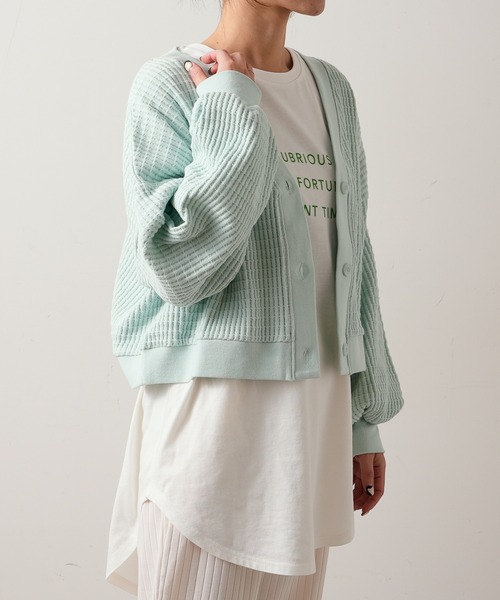 TERRITOIRE（テリトワール）の「コットンワッフルショートカーディガン（カーディガン/ボレロ・レディース・オレンジ/ミント・FREE）」の5枚目の写真