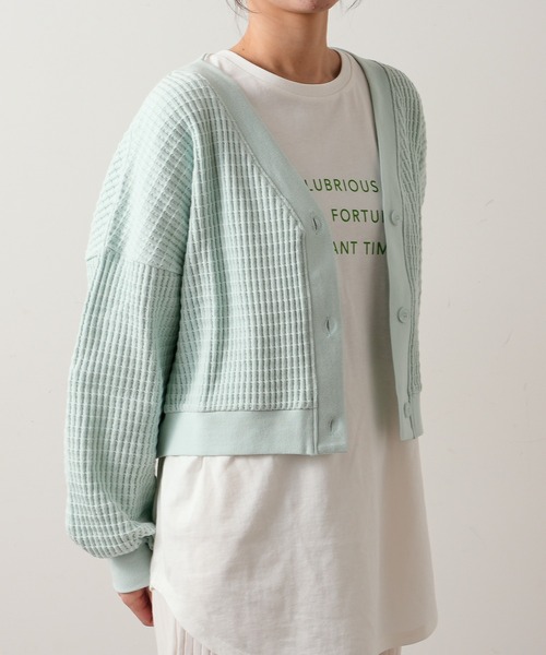 TERRITOIRE（テリトワール）の「コットンワッフルショートカーディガン（カーディガン/ボレロ・レディース・オレンジ/ミント・FREE）」の4枚目の写真