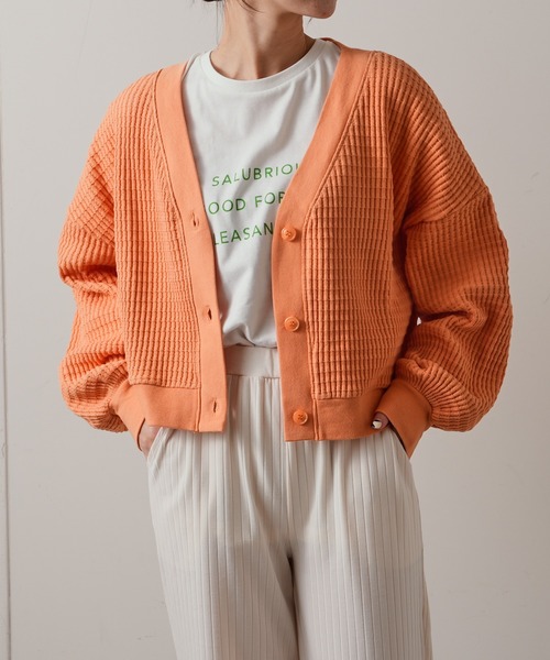 TERRITOIRE（テリトワール）の「コットンワッフルショートカーディガン（カーディガン/ボレロ・レディース・オレンジ/ミント・FREE）」の15枚目の写真