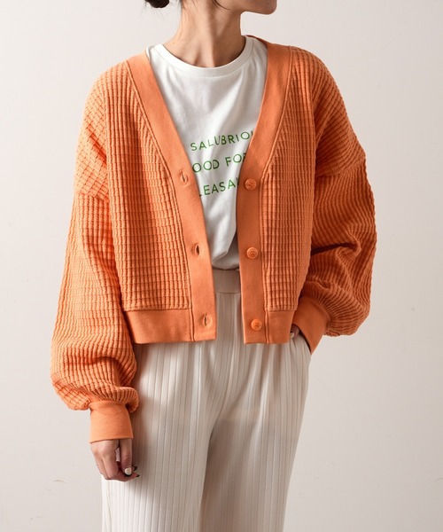 TERRITOIRE（テリトワール）の「コットンワッフルショートカーディガン（カーディガン/ボレロ・レディース・オレンジ/ミント・FREE）」の16枚目の写真
