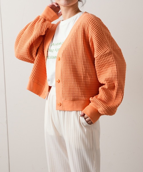 TERRITOIRE（テリトワール）の「コットンワッフルショートカーディガン（カーディガン/ボレロ・レディース・オレンジ/ミント・FREE）」の17枚目の写真