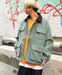 ウールライクオーバーサイズミリタリージャケット　/キルティング/薄中綿/トラッド/