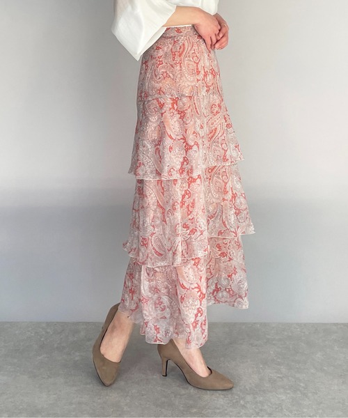 DIARIUM(ディアリウム)の「ペイズリーシフォンラッフルスカート(スカート・レディース・ベージュ/オレンジ・M)」の1枚目の写真