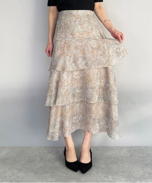 DIARIUM(ディアリウム)の「ペイズリーシフォンラッフルスカート(スカート・レディース・ベージュ/オレンジ・M)」の19枚目の写真