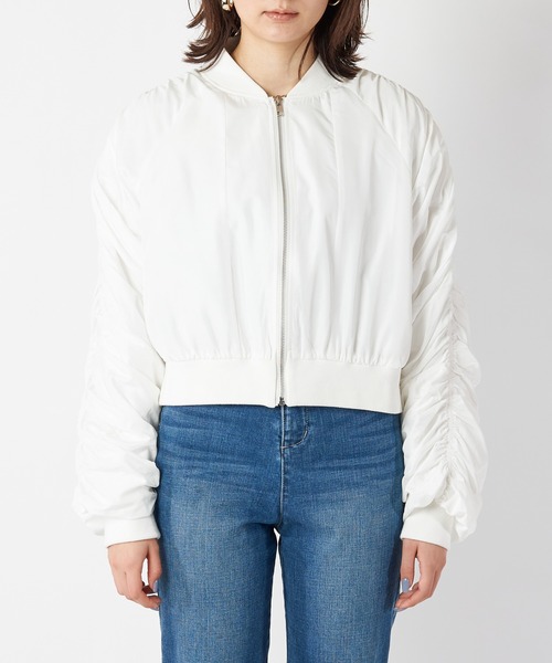 SPIRALGIRL（スパイラルガール）の「袖ギャザーコンパクトMA-1（MA-1・レディース・ブラック/オフホワイト・FREE）」の6枚目の写真