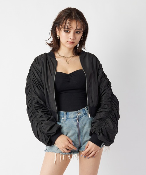 SPIRALGIRL（スパイラルガール）の「袖ギャザーコンパクトMA-1（MA-1・レディース・ブラック/オフホワイト・FREE）」の14枚目の写真