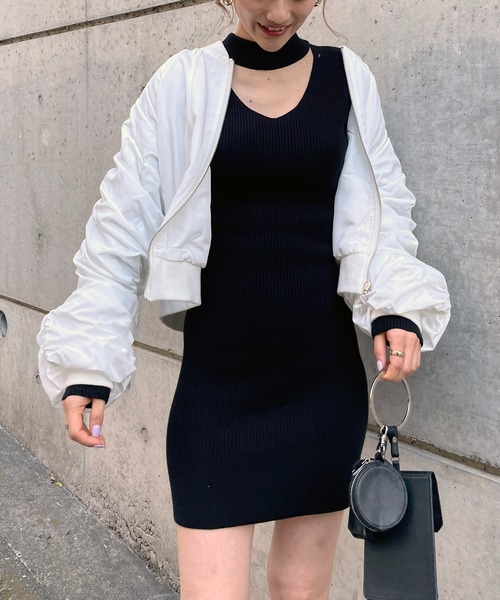 SPIRALGIRL（スパイラルガール）の「袖ギャザーコンパクトMA-1（MA-1・レディース・ブラック/オフホワイト・FREE）」の16枚目の写真