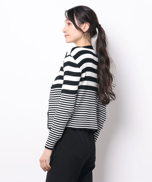 LUGG NAGG（ラグナグ）の「ダブルボーダーリブニットスリムカーディガン（カーディガン/ボレロ・レディース・ホワイト×ブラック・M）」の8枚目の写真