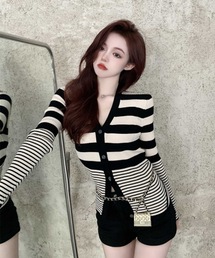 LUGG NAGG | ダブルボーダーリブニットスリムカーディガン(カーディガン/ボレロ)