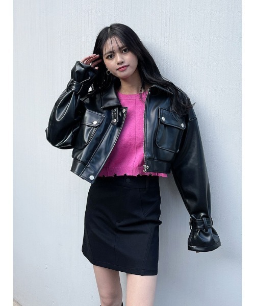 ENVYM（アンビー）の「ドロップショルダーフェイクレザーＪＫ（その他アウター・レディース・ブラック・FREE）」の3枚目の写真