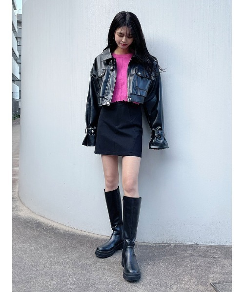 ENVYM（アンビー）の「ドロップショルダーフェイクレザーＪＫ（その他アウター・レディース・ブラック・FREE）」の7枚目の写真