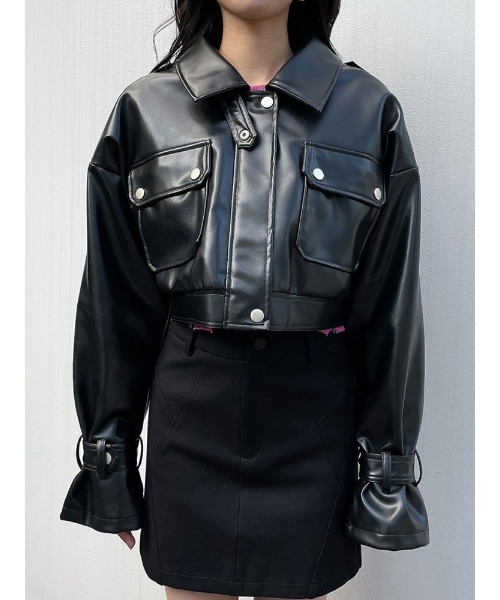 ENVYM（アンビー）の「ドロップショルダーフェイクレザーＪＫ（その他アウター・レディース・ブラック・FREE）」の9枚目の写真