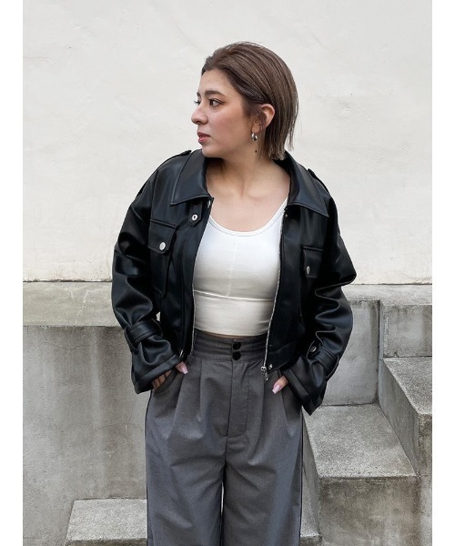 ENVYM（アンビー）の「ドロップショルダーフェイクレザーＪＫ（その他アウター・レディース・ブラック・FREE）」の18枚目の写真