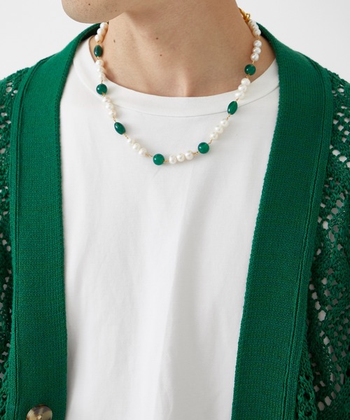 LiNoH(リノー)の「PEARL×NATURAL STONE NECKLACE(ネックレス・メンズ・ブルー/グリーン・FREE)」の8枚目の写真