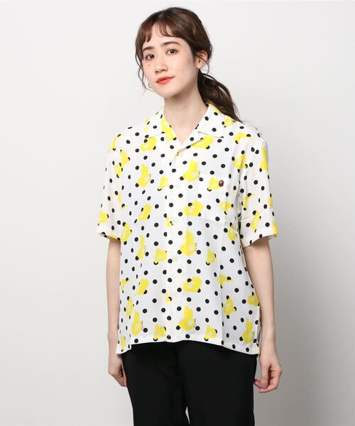 A BATHING APE(アベイシングエイプ)の「BAPE DOT OPEN COLLAR S/S SHIRT L(シャツ/ブラウス・レディース・ホワイト/ブラック・SMALL/X-SMALL)」の3枚目の写真