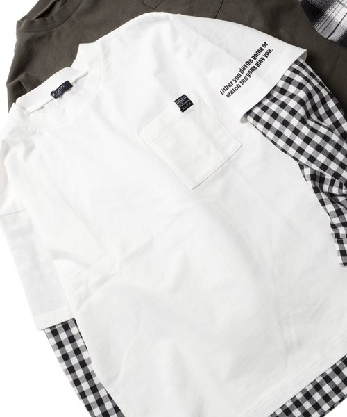 GLAZOS(グラソス)の「天竺・チェックシャツレイヤード長袖Tシャツ(Tシャツ/カットソー・キッズ・ホワイト/チャコールグレー・130cm/140cm/150cm/160cm/170cm)」の1枚目の写真