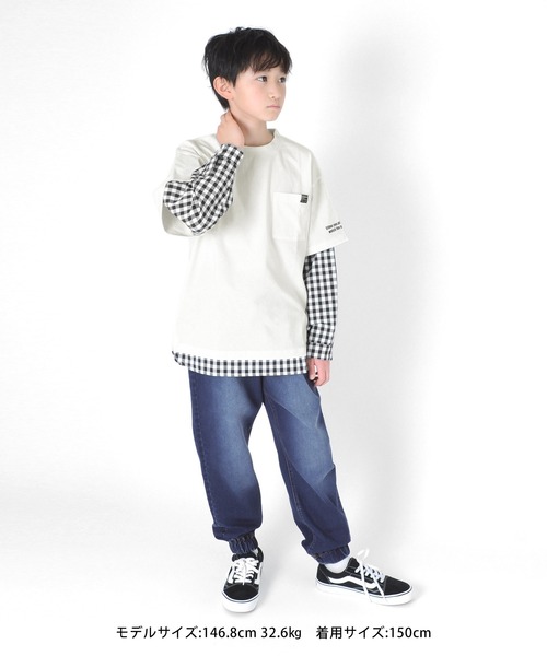 GLAZOS(グラソス)の「天竺・チェックシャツレイヤード長袖Tシャツ(Tシャツ/カットソー・キッズ・ホワイト/チャコールグレー・130cm/140cm/150cm/160cm/170cm)」の19枚目の写真