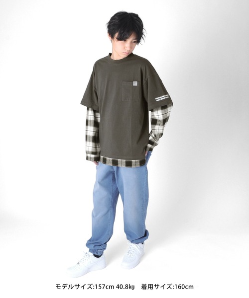 GLAZOS(グラソス)の「天竺・チェックシャツレイヤード長袖Tシャツ(Tシャツ/カットソー・キッズ・ホワイト/チャコールグレー・130cm/140cm/150cm/160cm/170cm)」の3枚目の写真