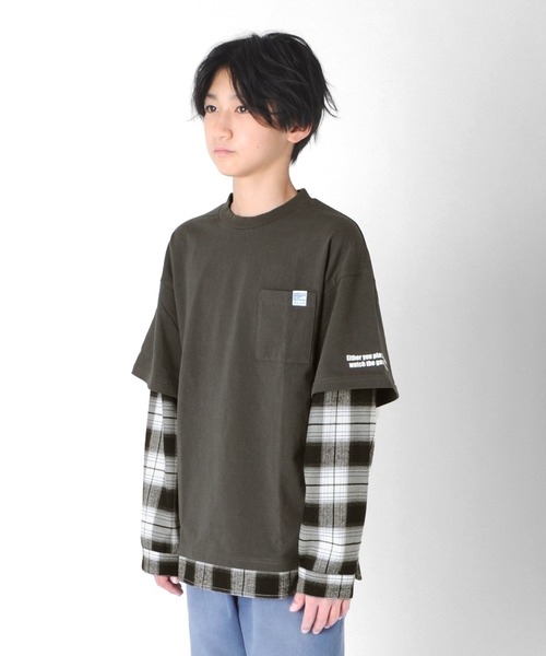GLAZOS(グラソス)の「天竺・チェックシャツレイヤード長袖Tシャツ(Tシャツ/カットソー・キッズ・ホワイト/チャコールグレー・130cm/140cm/150cm/160cm/170cm)」の14枚目の写真