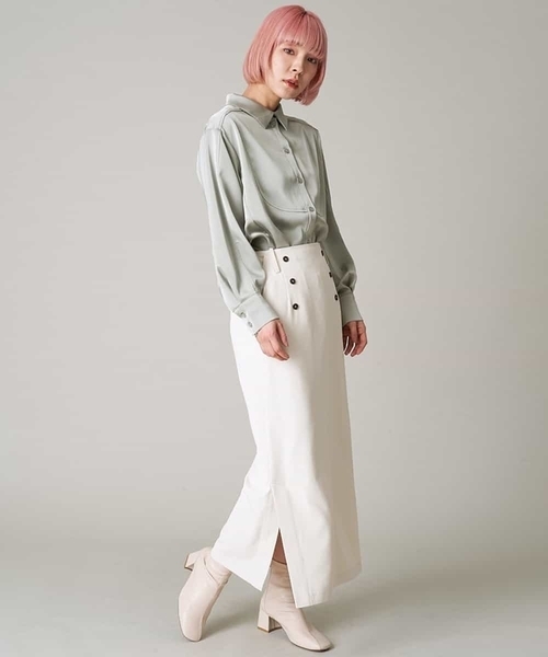 A de a.v.v（アードアー・ヴェ・ヴェ）の「［SET UP対応］前ボタンナロースカート（スカート・レディース・ライトピンク/カーキ/アイボリー・36/38）」の10枚目の写真