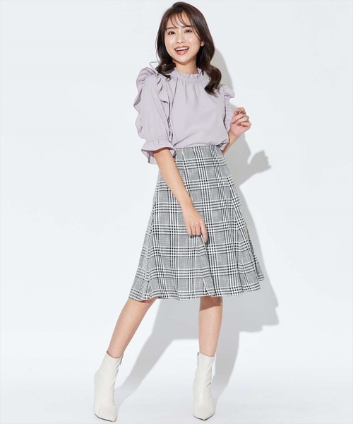 SWINGLE（スウィングル）の「【日本製】ＴＲスラブチェックフレアスカート（スカート・レディース・ブラック系その他/ベージュ系その他・SMALL/MEDIUM）」の6枚目の写真