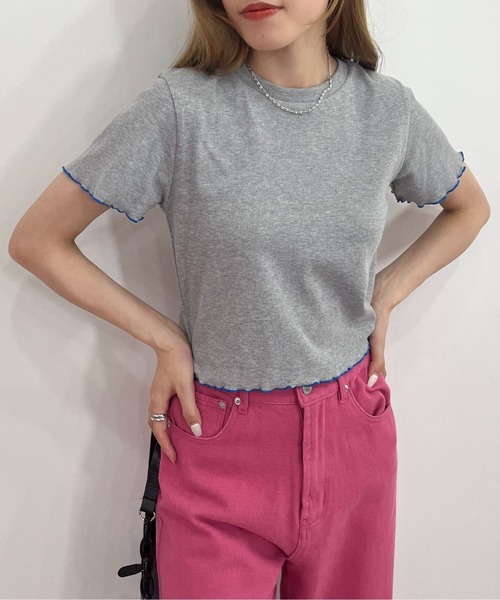 EPIMI E'PIMMY（エピミエピミー）の「配色メローコンパクトリブTシャツ（Tシャツ/カットソー・レディース・ホワイト/ブラック/オフホワイト/杢グレー・MEDIUM）」の4枚目の写真