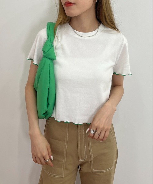 EPIMI E'PIMMY（エピミエピミー）の「配色メローコンパクトリブTシャツ（Tシャツ/カットソー・レディース・ホワイト/ブラック/オフホワイト/杢グレー・MEDIUM）」の3枚目の写真