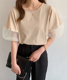Diosfront | オーガンジー切替ボリューム袖カットTシャツ(Tシャツ/カットソー)