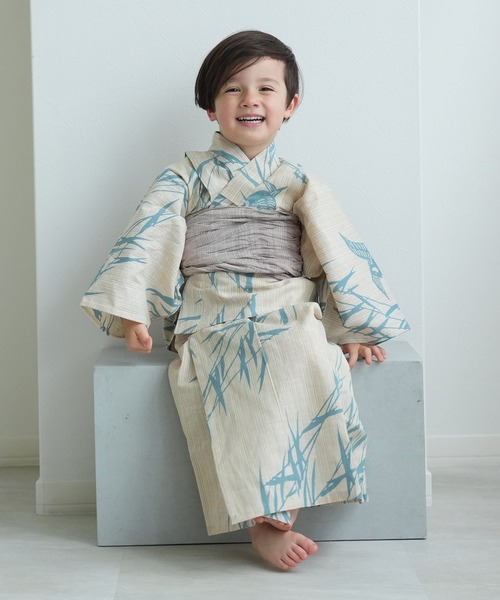 utatane(ウタタネ)の「キッズ浴衣3点セット 男の子 utatane×注染工房 先染めベージュにミントつばめ(浴衣・キッズ・ベージュ・110cm/120cm/100cm/130cm)」の5枚目の写真